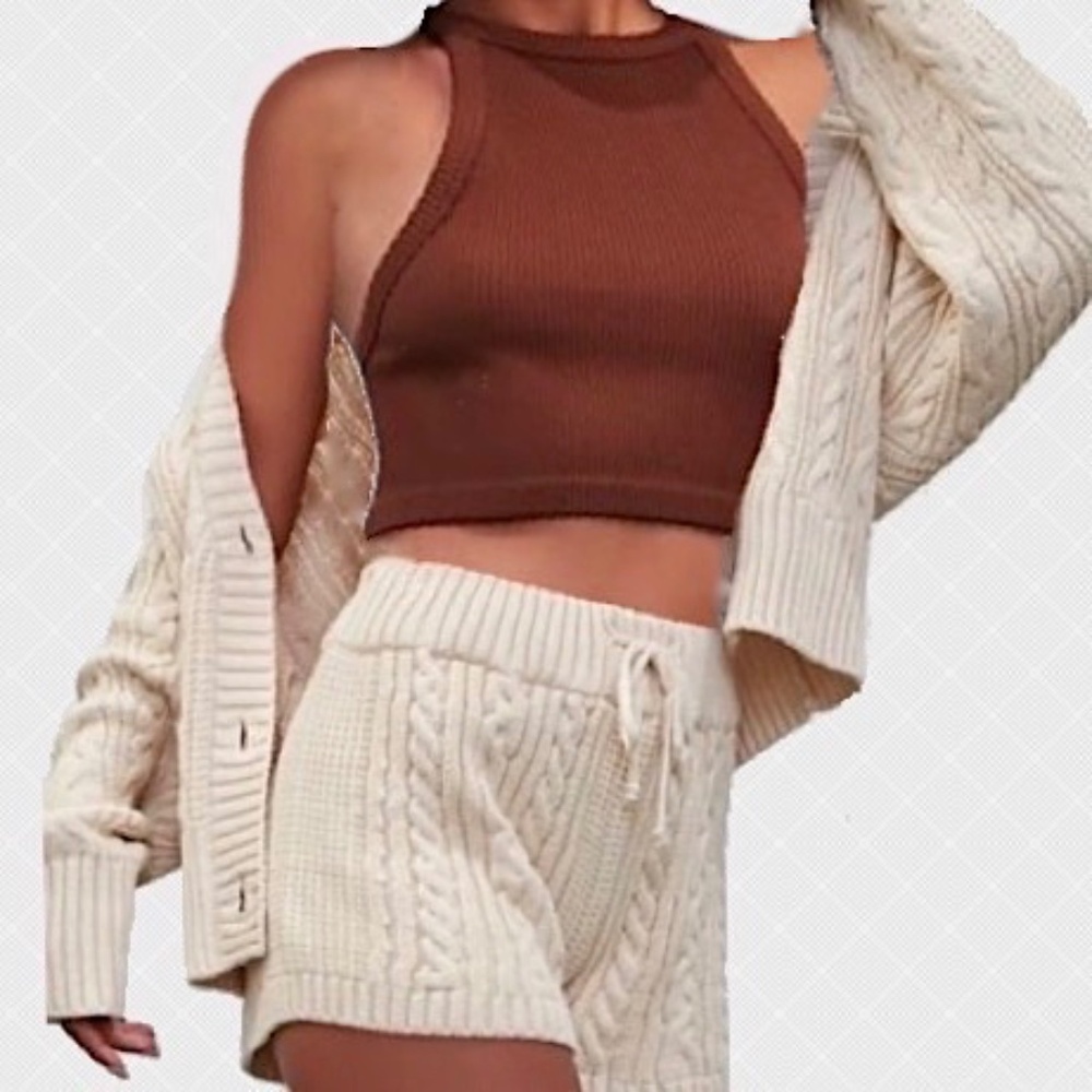 Forever 21 Pantone Knit Lounge Set Cardigan, Shorts, Tank Small | NWT